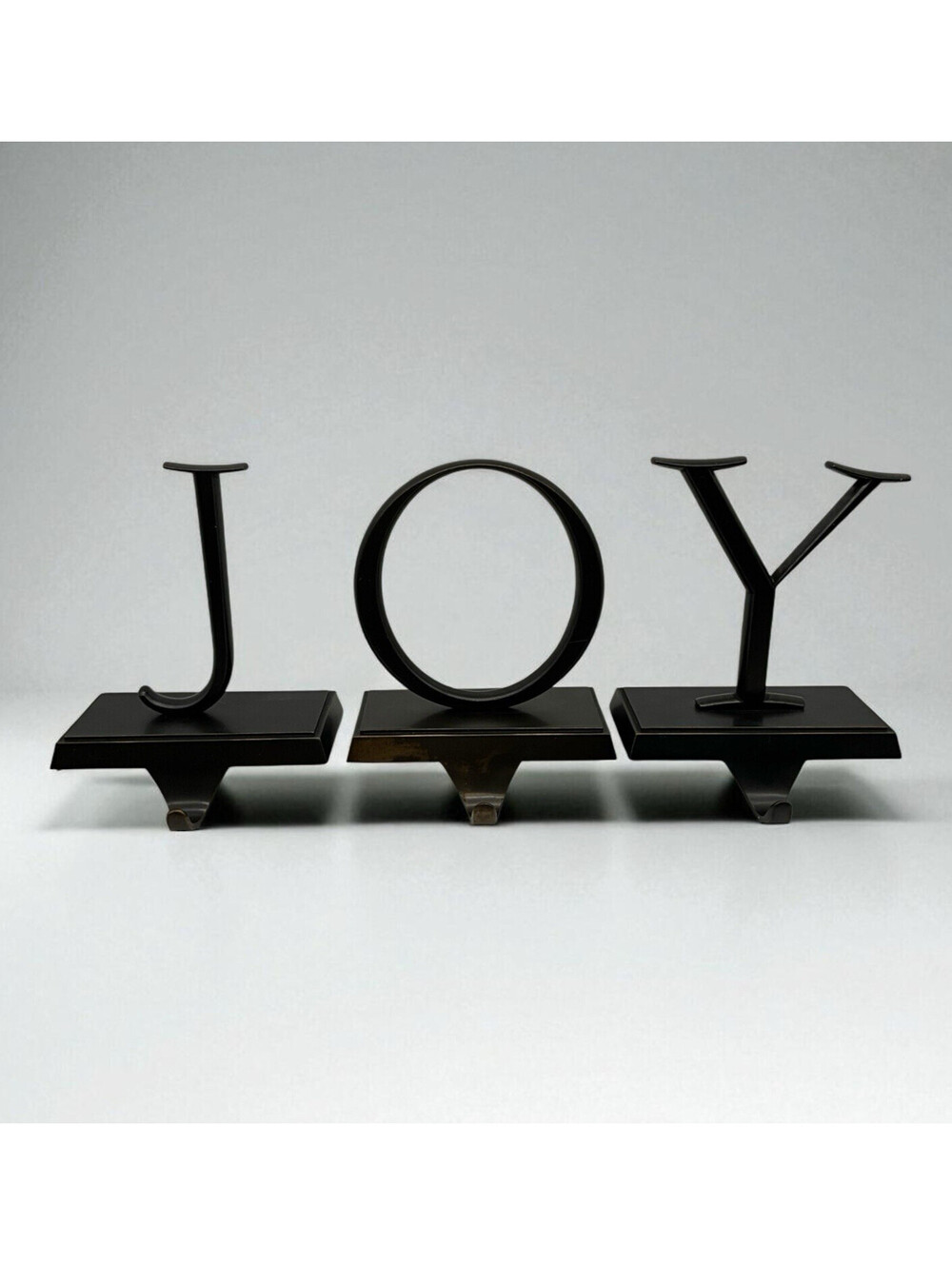 Pottery Barn JOY Stocking Holder Set of 3 Bronze Finish Christmas Mantel Decor